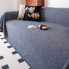 Linen-Look Sofa Throw Cover, Reversible Polyester Furniture Protector — product view 3
