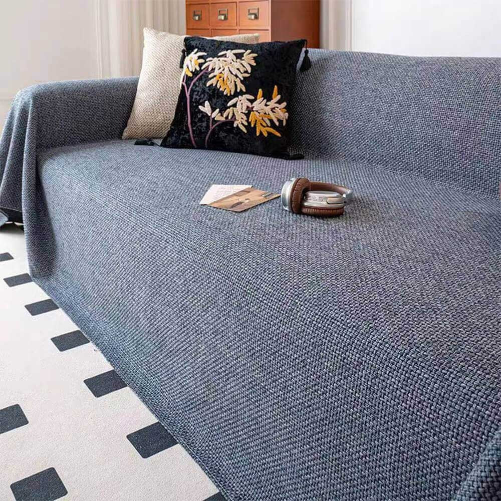 Linen-Look Sofa Throw Cover, Reversible Polyester Furniture Protector — product view 3
