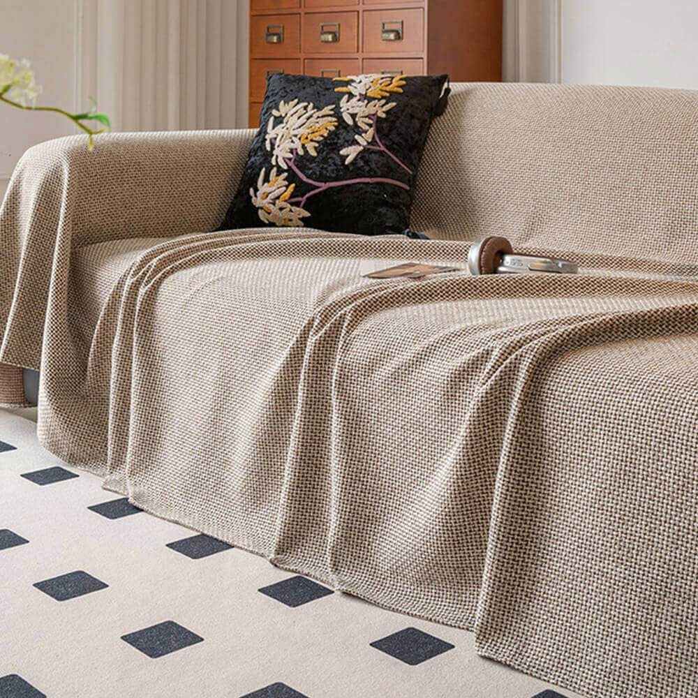 Linen-Look Sofa Throw Cover, Reversible Polyester Furniture Protector — product view 2
