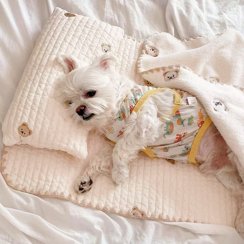 Embroidered Pet Bed Set with Pillow and Blanket — product view 2