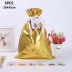 Drawstring Christmas Gift Wrapping Bags, Pack of 5