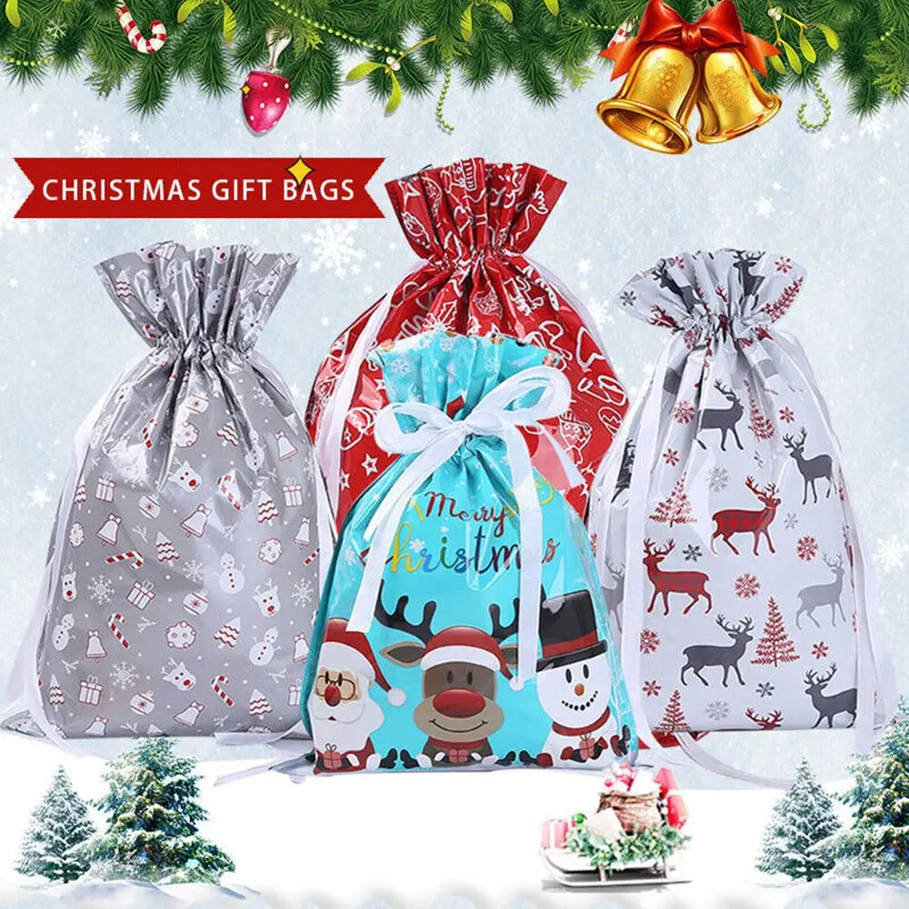 Drawstring Christmas Gift Wrapping Bags, Pack of 5