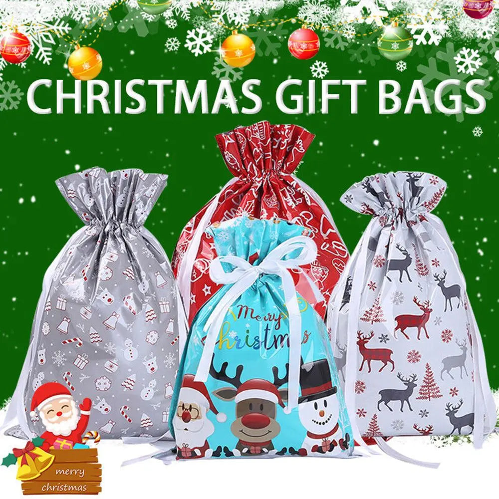 Drawstring Christmas Gift Wrapping Bags, Pack of 5