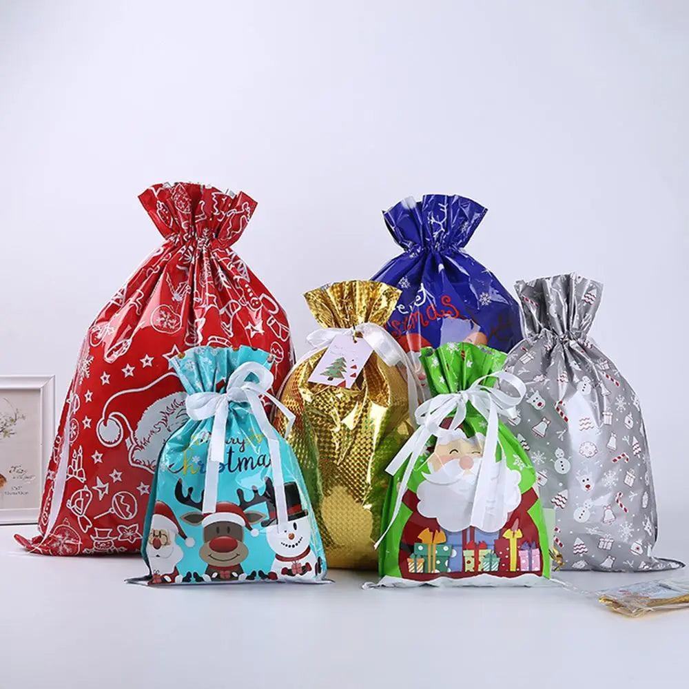 Drawstring Christmas Gift Wrapping Bags, Pack of 5