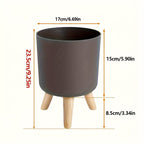 Modern Round Planter with Wooden Legs