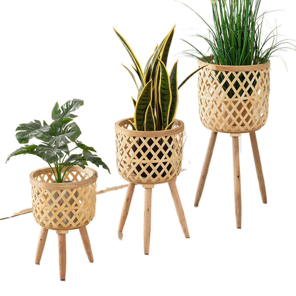 Woven Bamboo Plant Pot with Stand