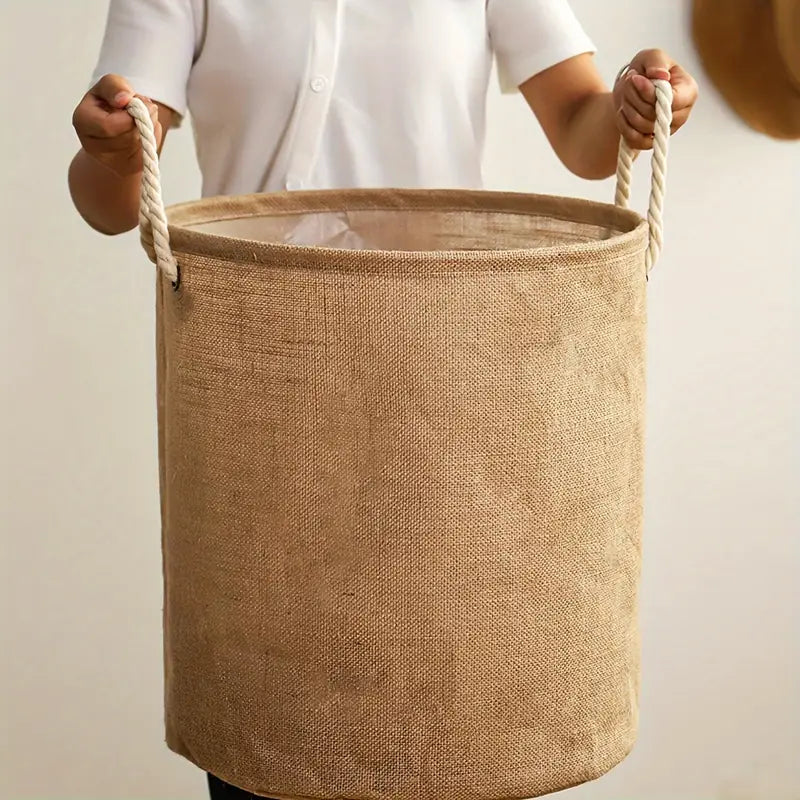 Cotton-Linen Foldable Laundry Basket – image 1