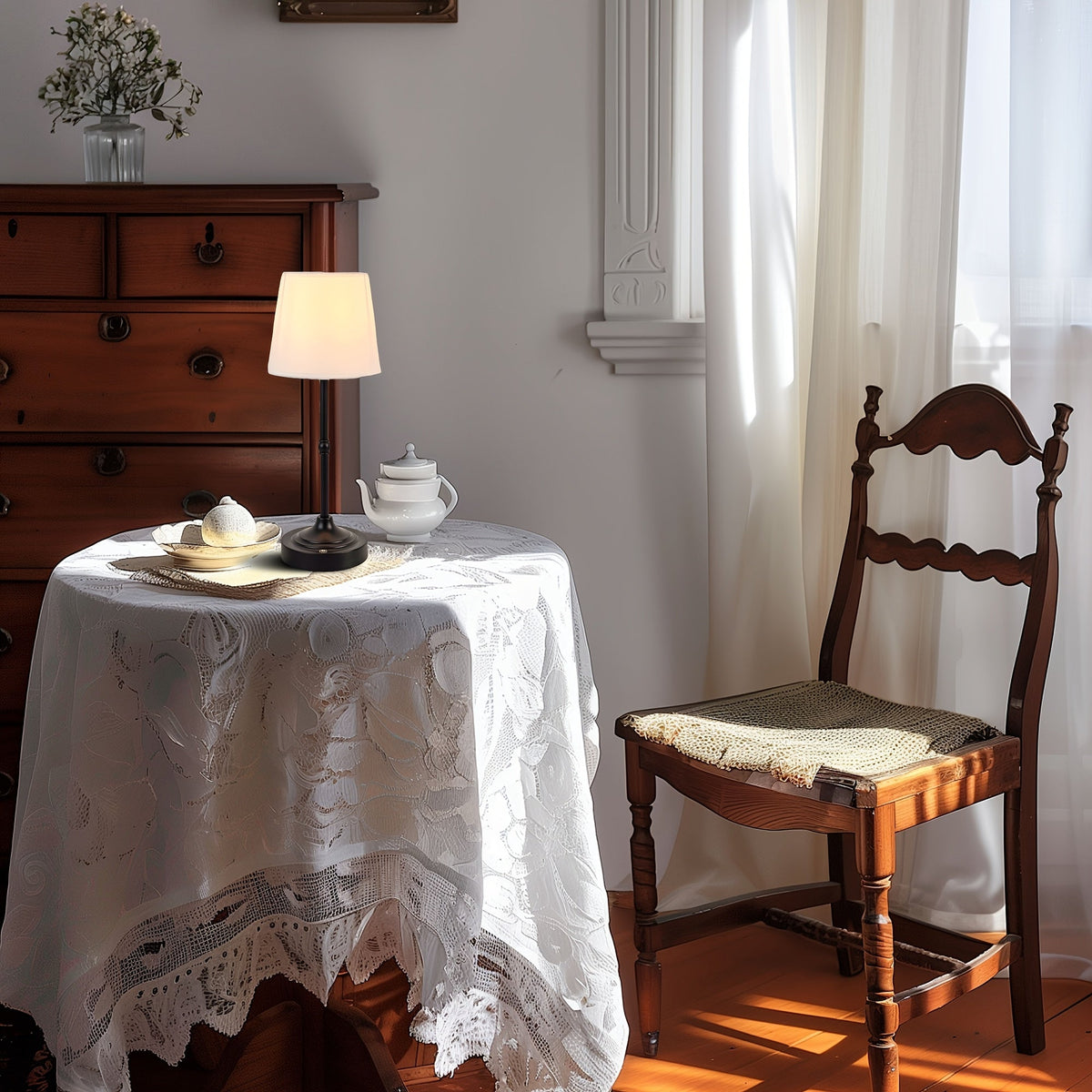 Cordless Fabric-Shade Table Lamp, USB Rechargeable and Dimmable - product view 1