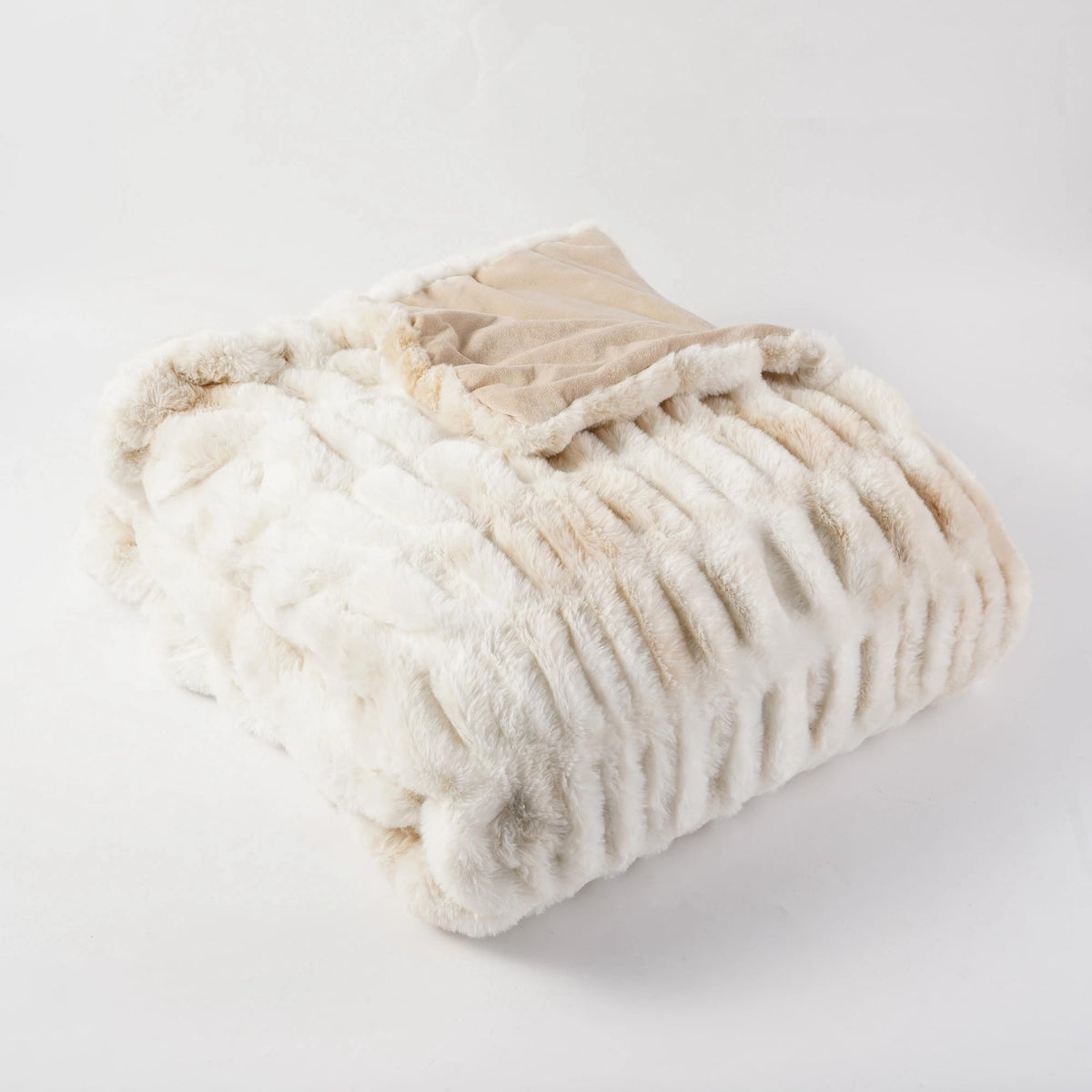 Ruched Faux Rabbit Fur Throw Blanket, Double-Sided Soft Texture — product view 1