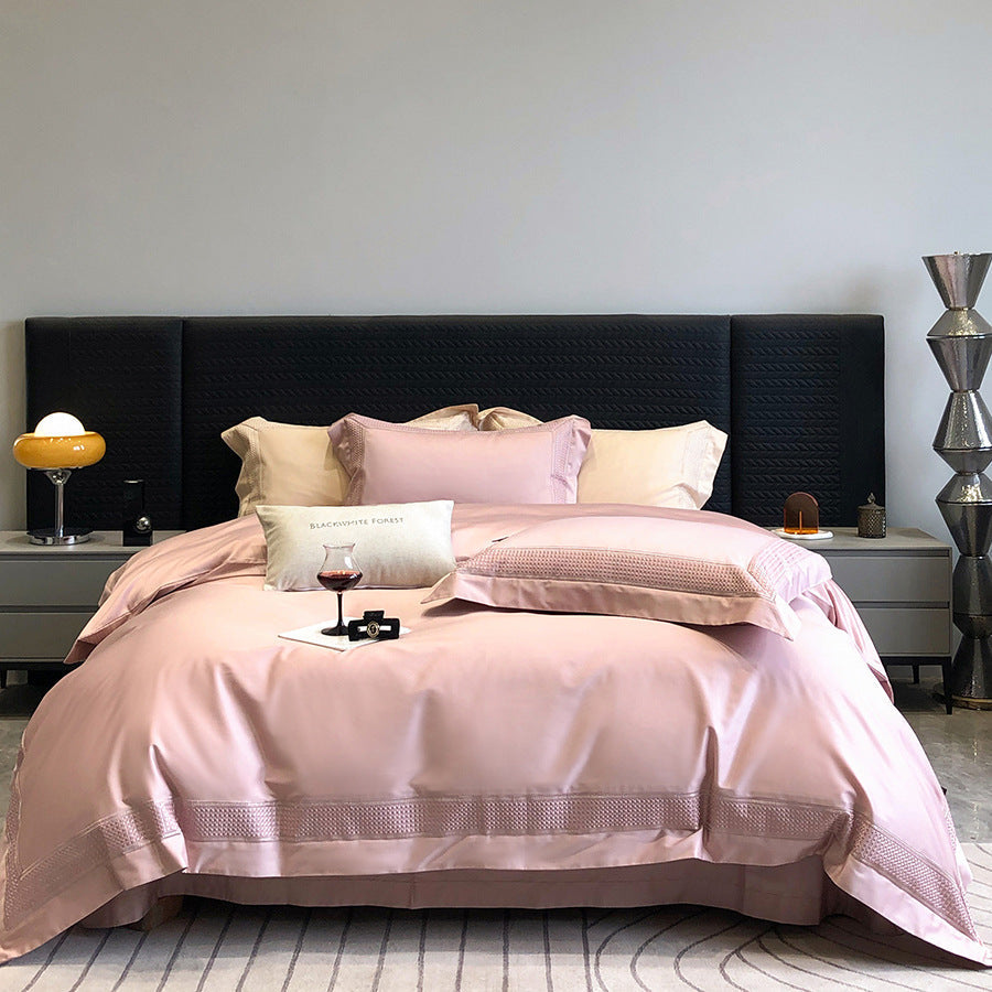 Cotton Sateen Bedding Set with Woven Border