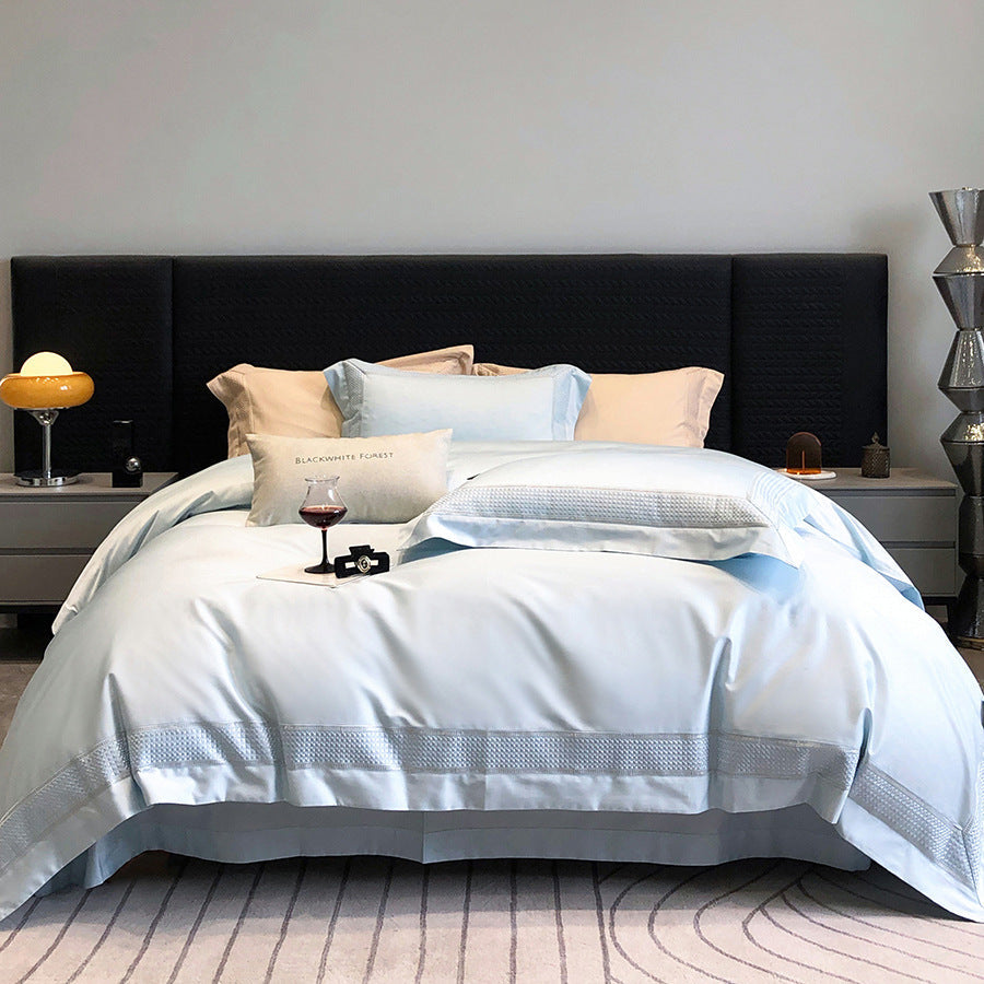 Cotton Sateen Bedding Set with Woven Border