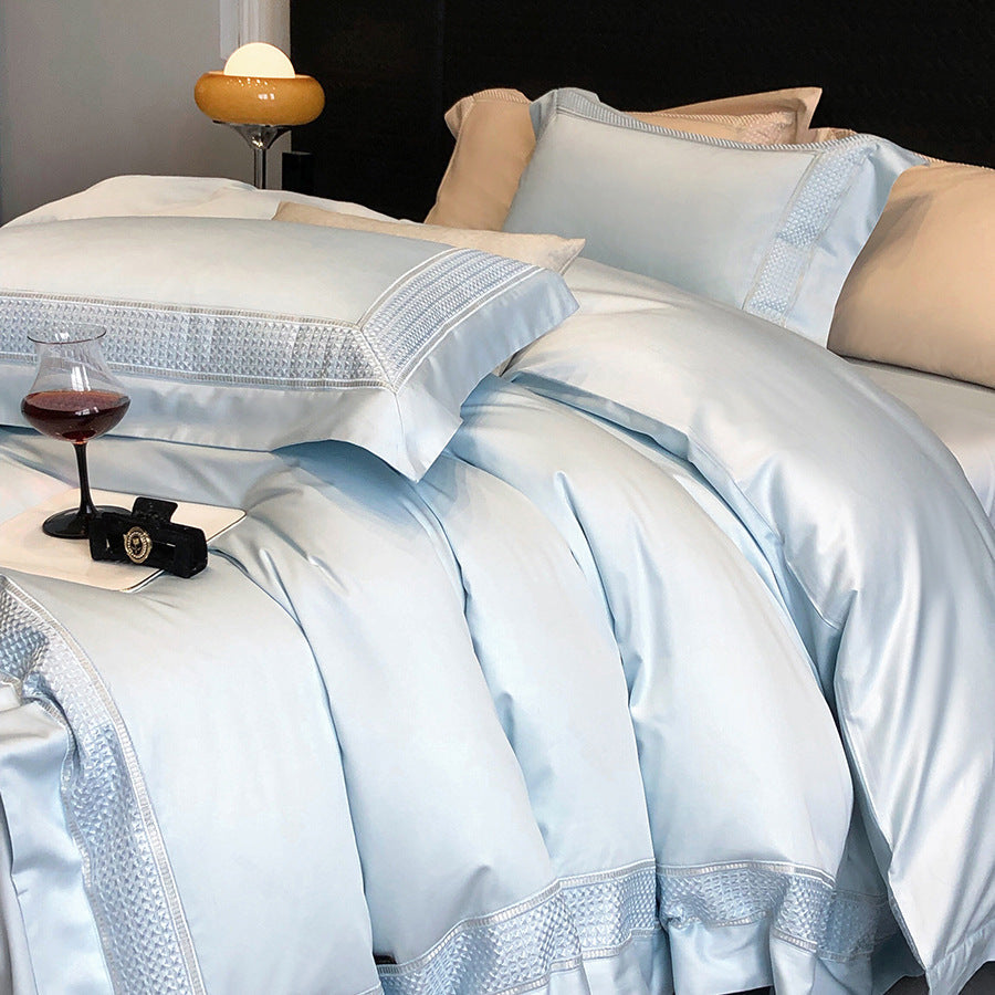 Cotton Sateen Bedding Set with Woven Border