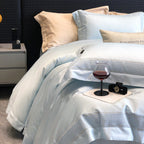 Cotton Sateen Bedding Set with Woven Border