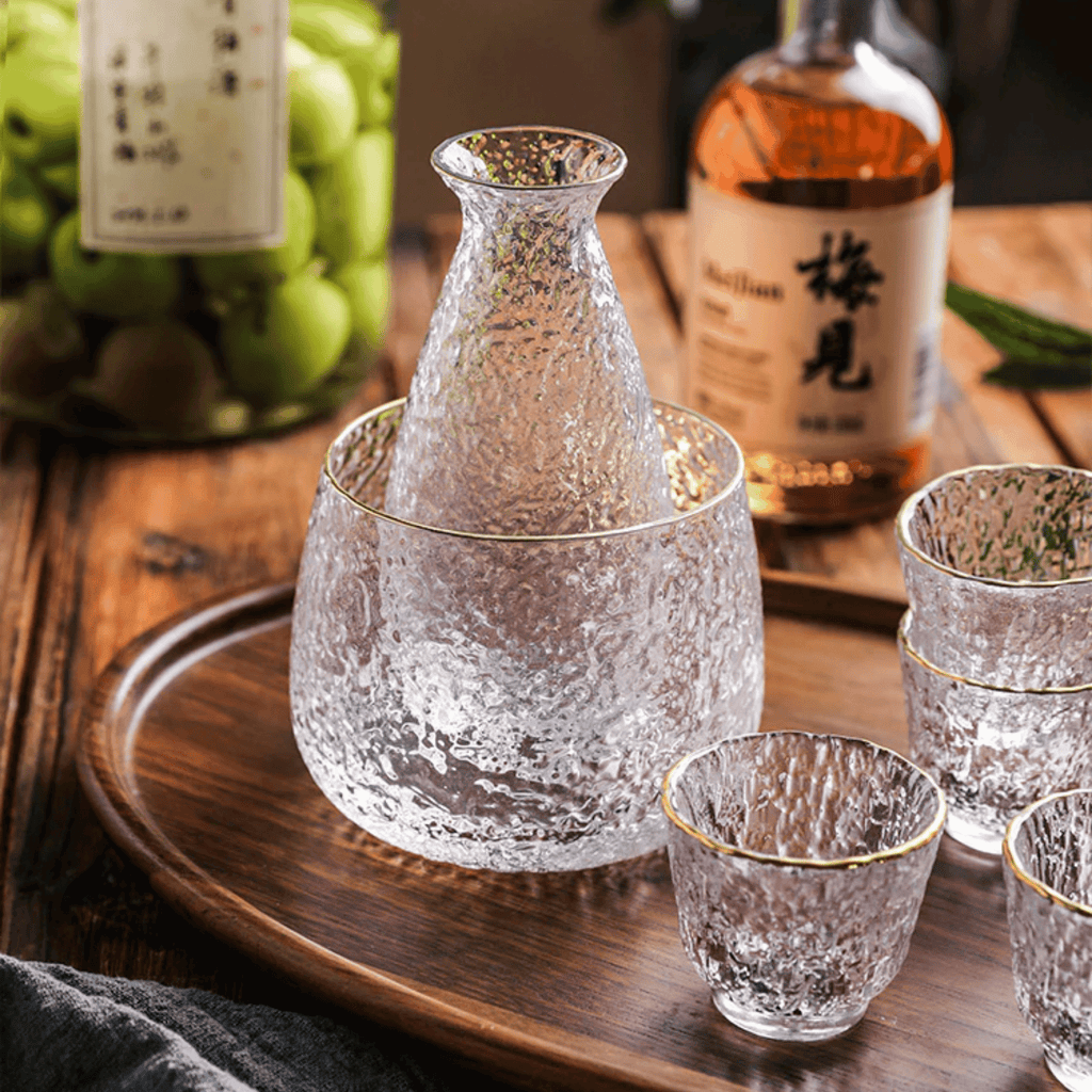 Glass Sake Serving Set with Ice Bucket, 6 Pieces