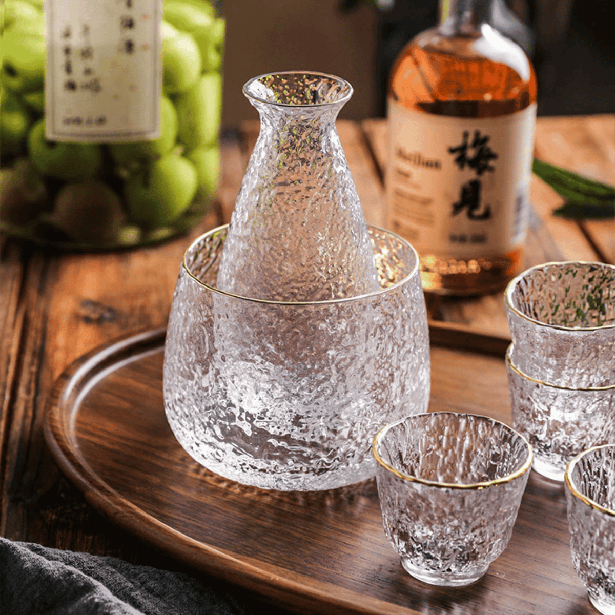 Glass Sake Serving Set with Ice Bucket, 6 Pieces
