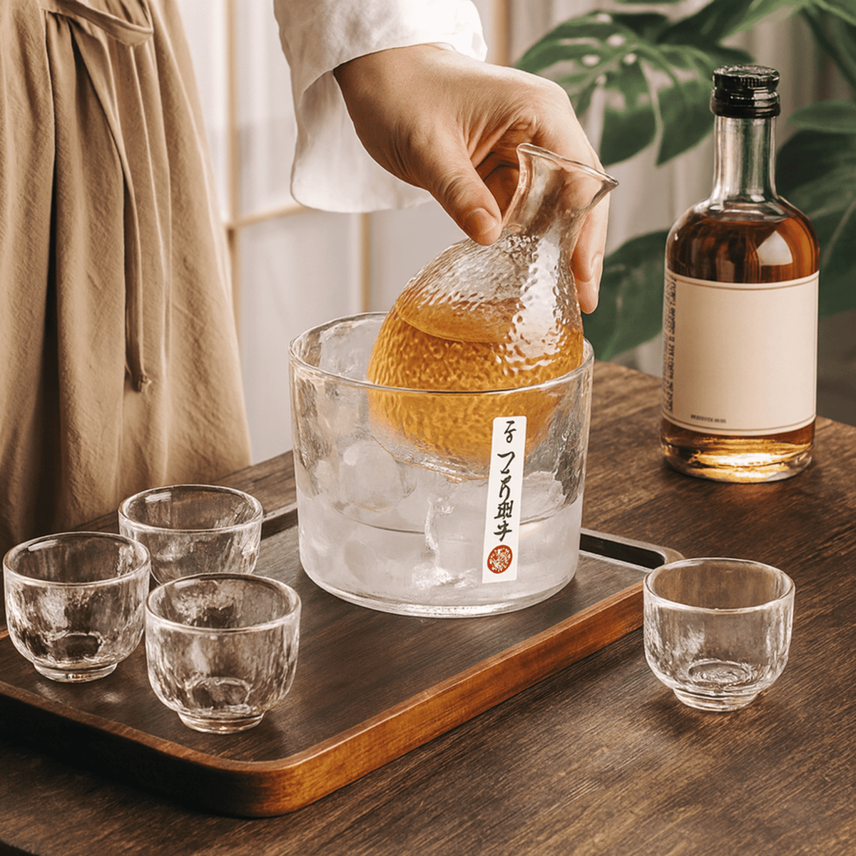Glass Sake Serving Set with Ice Bucket, 6 Pieces