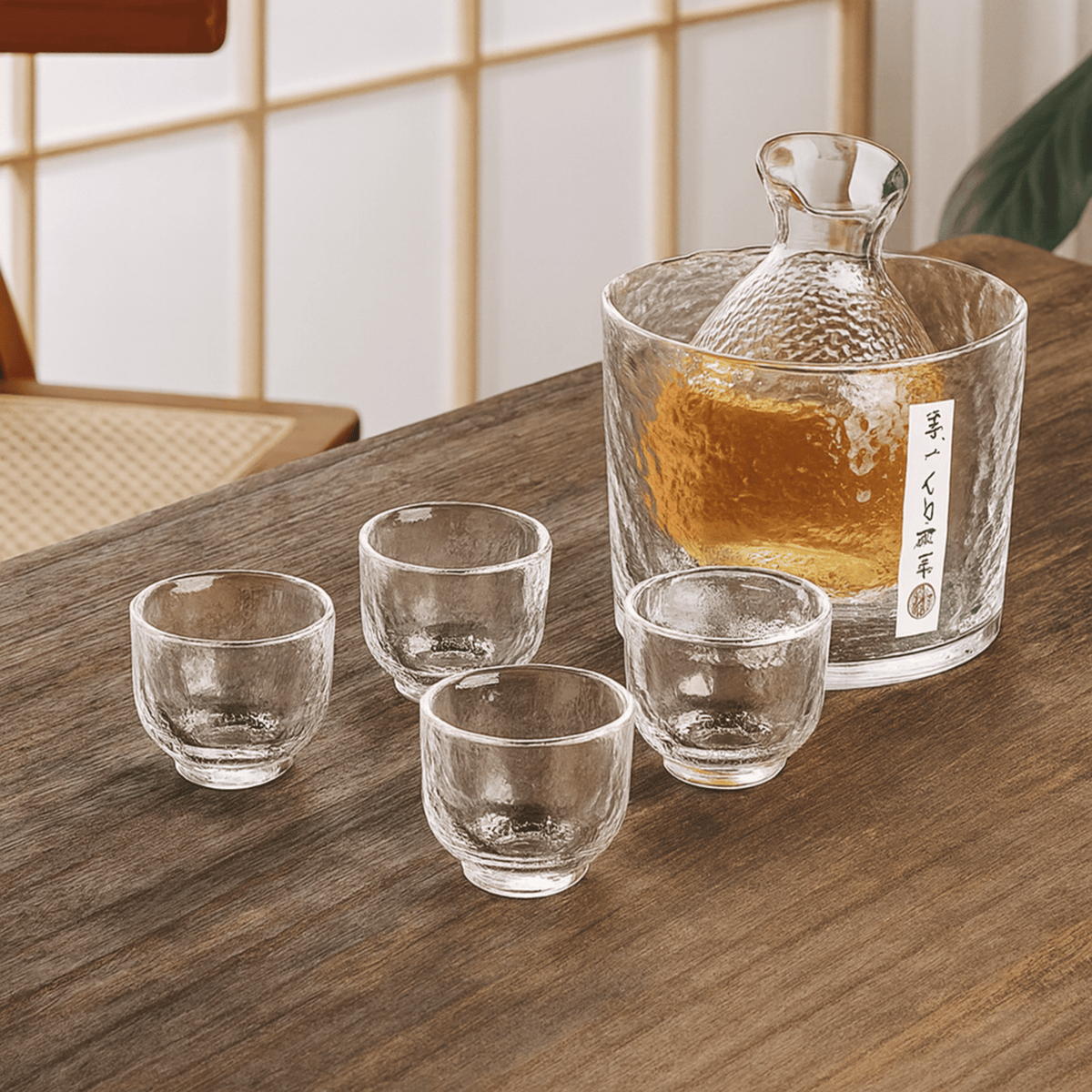 Glass Sake Serving Set with Ice Bucket, 6 Pieces