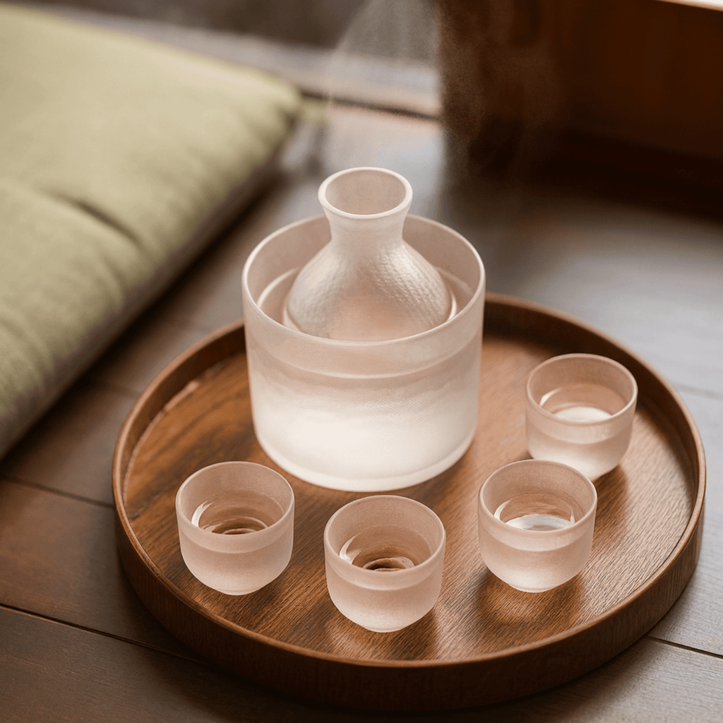 Glass Sake Serving Set with Ice Bucket, 6 Pieces