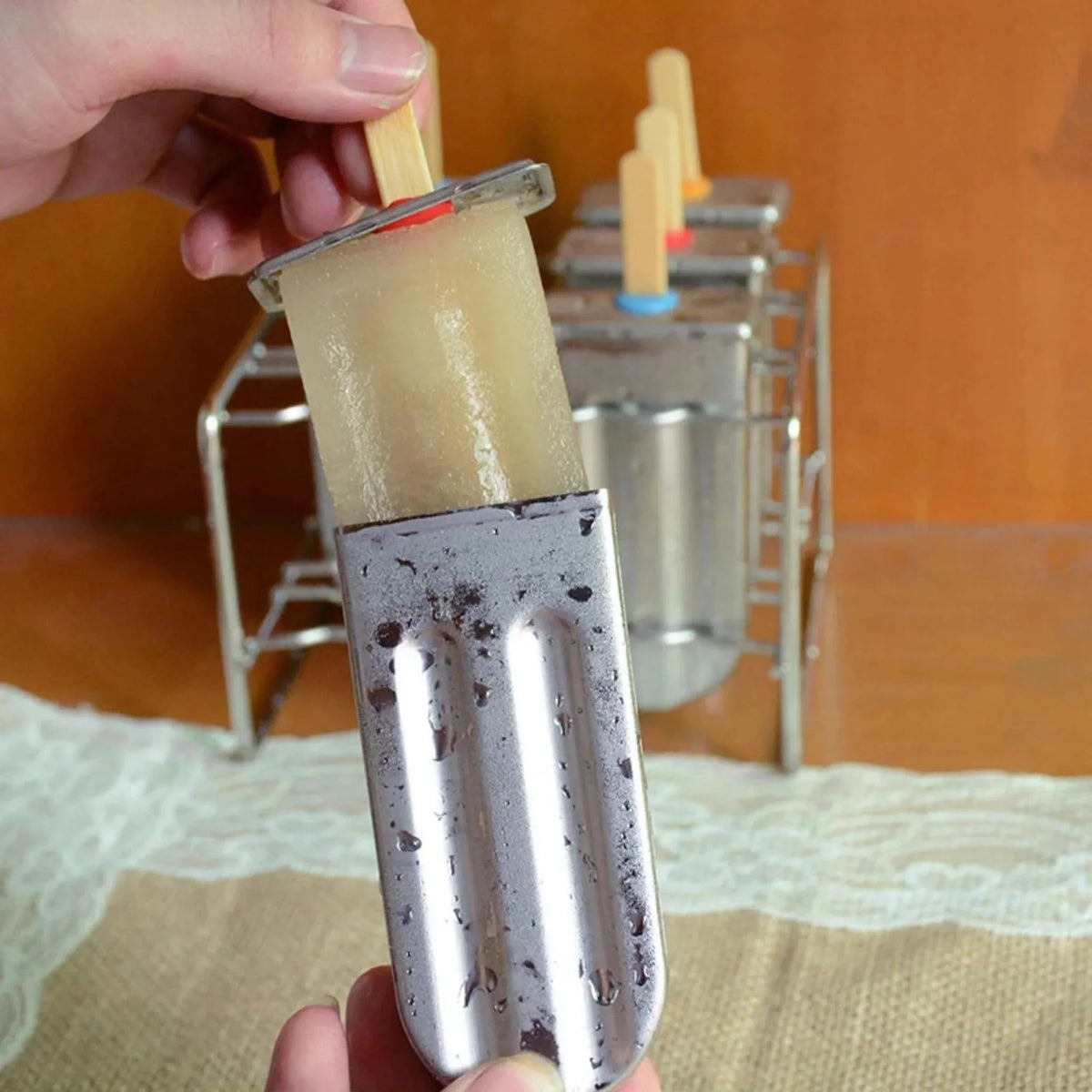 Stainless Steel Ice Lolly Moulds with Stand