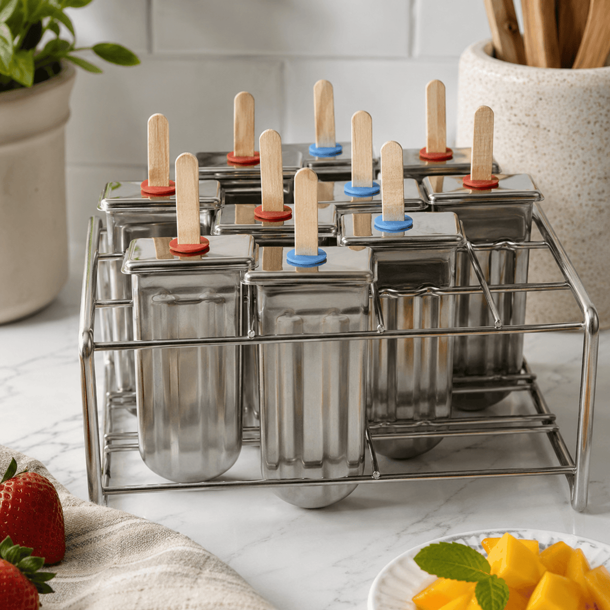 Stainless Steel Ice Lolly Moulds with Stand