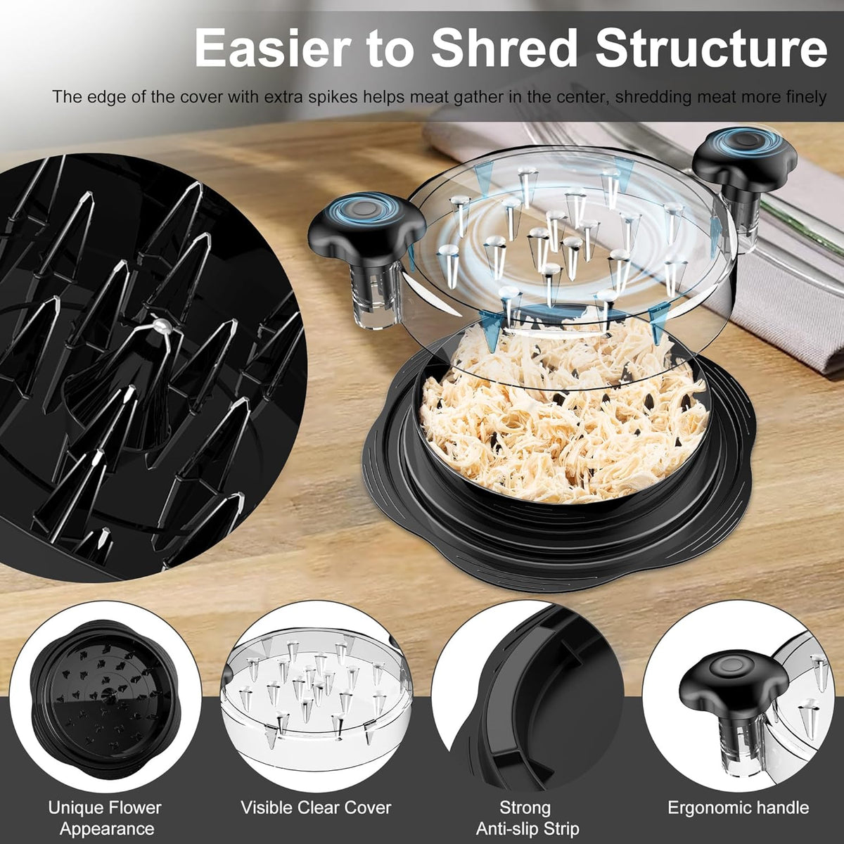 Manual Twist Chicken Shredder, Compact Kitchen Prep Tool — product view 5