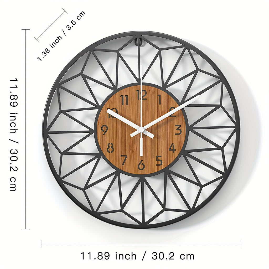 Silent Metal Wall Clock with Wood-Grain Centre — product view 2