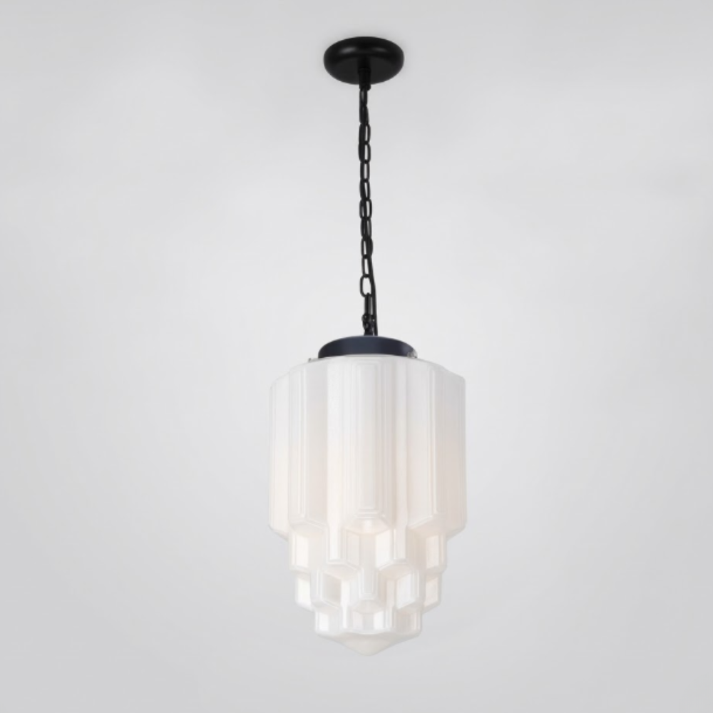 Frosted Glass Pendant Light, Matte White Geometric Designs - view 18