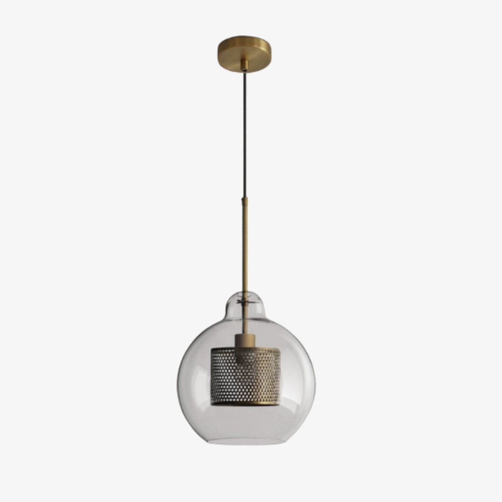 Glass and Perforated Metal Pendant Light, Industrial Style - view 2