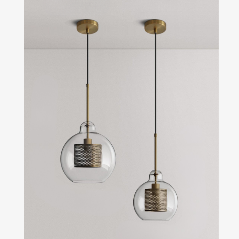 Glass and Perforated Metal Pendant Light, Industrial Style - view 40