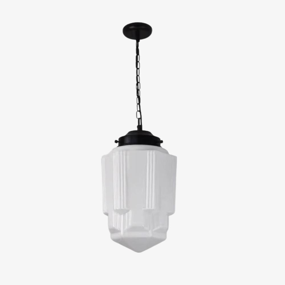 Frosted Glass Pendant Light, Matte White Geometric Designs - view 2