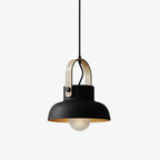 Tapered Metal Pendant Light with Wood-Look Detail - view 2