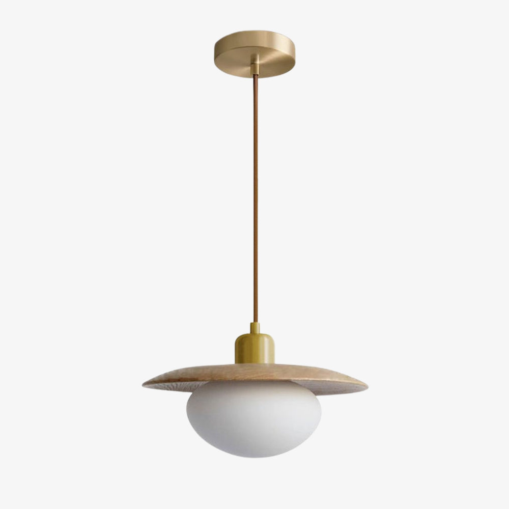 Frosted Pebble Glass Pendant Light with Oak or Walnut Disc - view 2