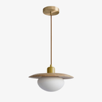 Frosted Pebble Glass Pendant Light with Oak or Walnut Disc - view 2