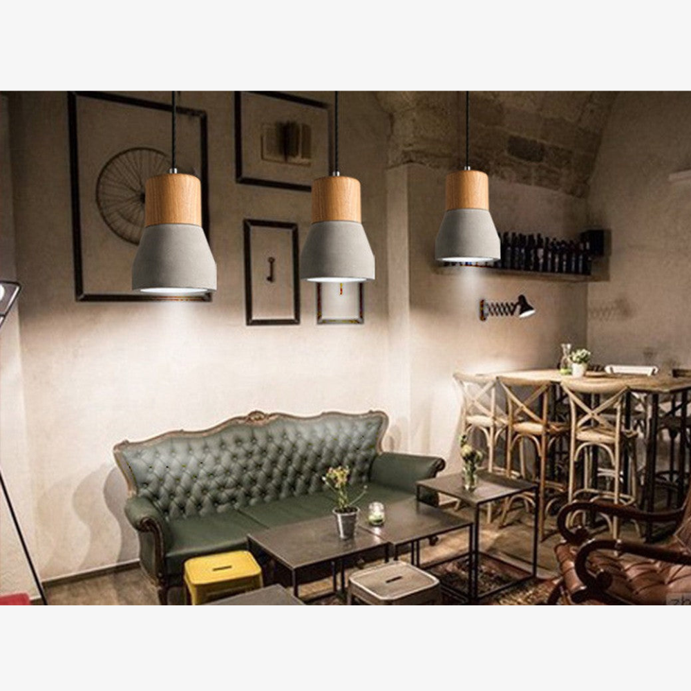 Concrete and Wood Pendant Light, Nordic Industrial Style - view 4