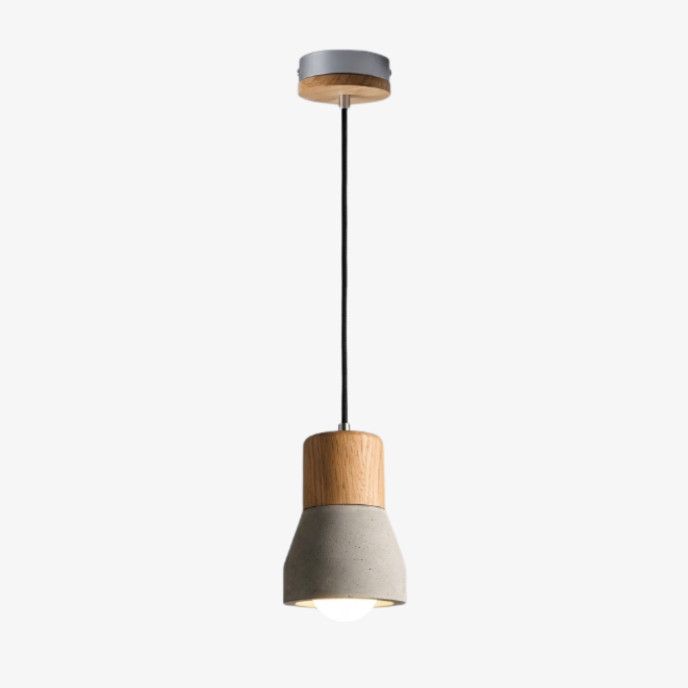 Concrete and Wood Pendant Light, Nordic Industrial Style - view 2