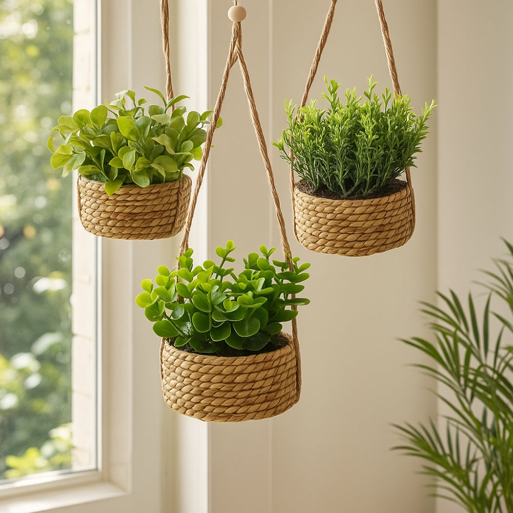 Artificial Hanging Plant in Woven Basket Pot - product view 2