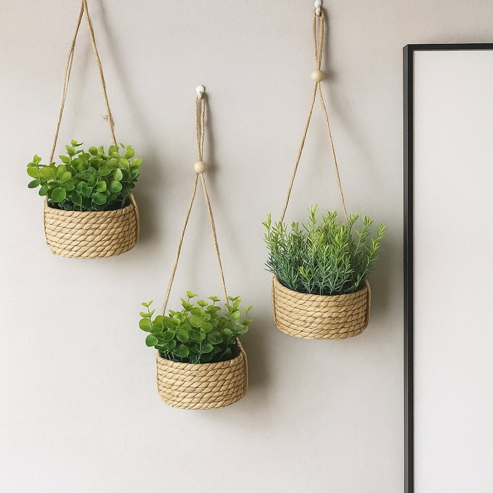 Artificial Hanging Plant in Woven Basket Pot - product view 3