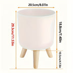 Modern Round Planter with Wooden Legs