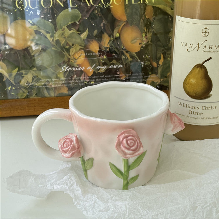 Raised Floral Ceramic Mug, 350 mL