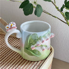 Raised Floral Ceramic Mug, 350 mL