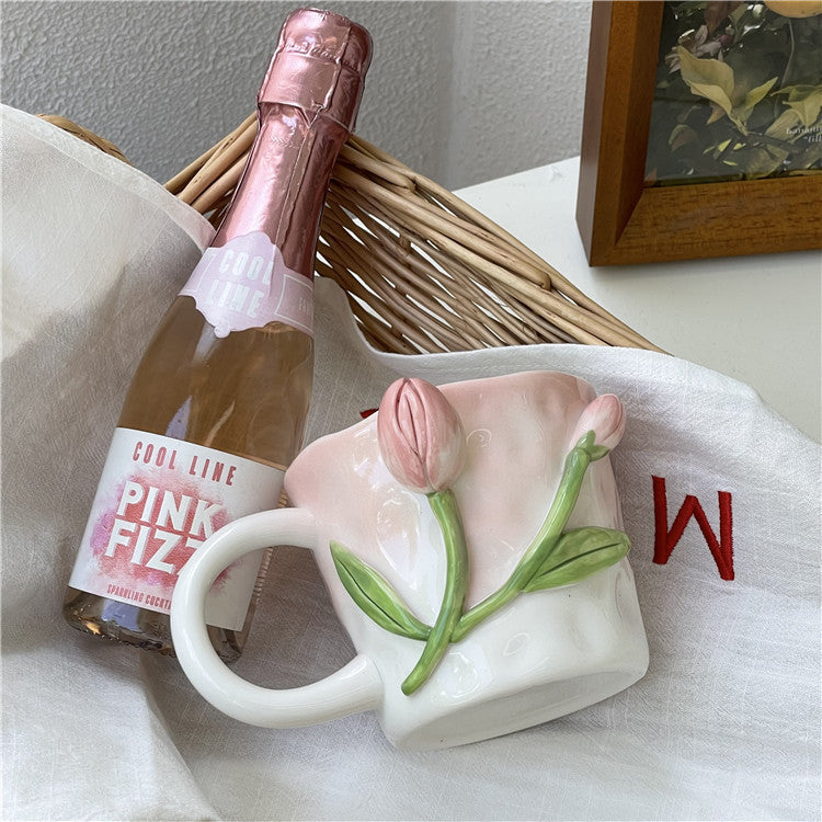 Raised Floral Ceramic Mug, 350 mL