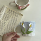 Raised Floral Ceramic Mug, 350 mL