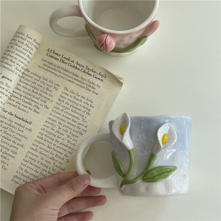 Raised Floral Ceramic Mug, 350 mL