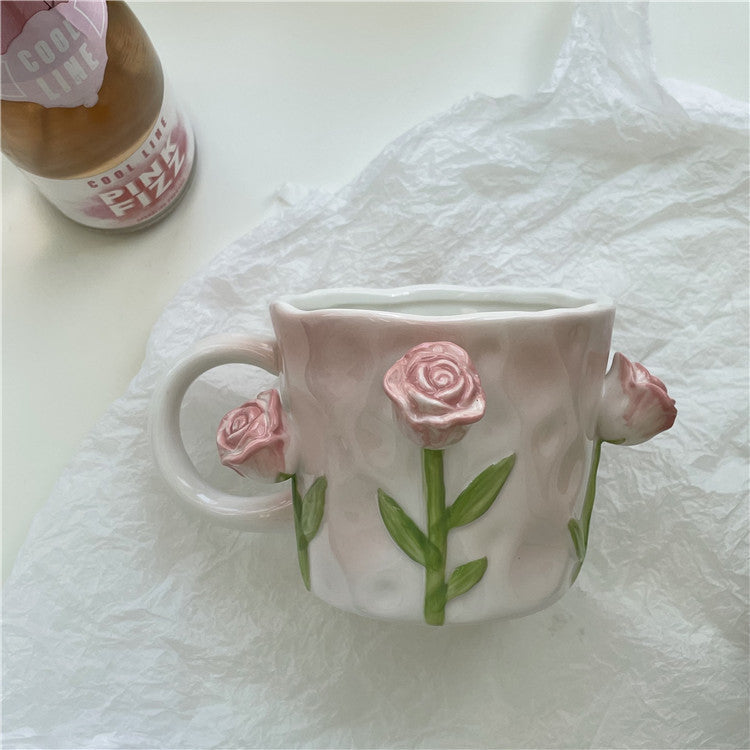 Raised Floral Ceramic Mug, 350 mL