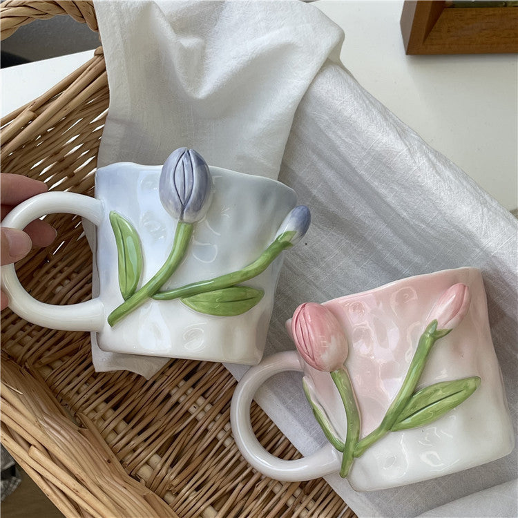 Raised Floral Ceramic Mug, 350 mL