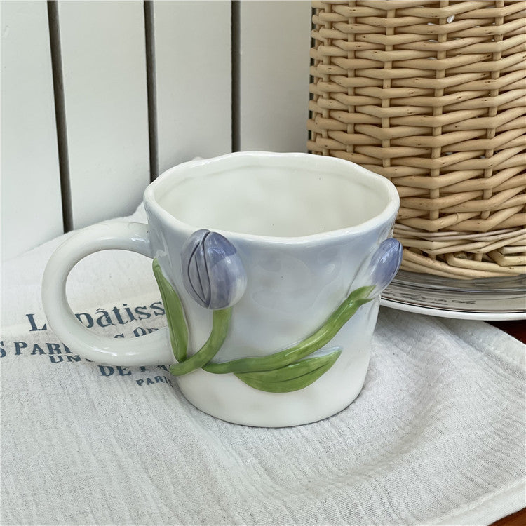 Raised Floral Ceramic Mug, 350 mL
