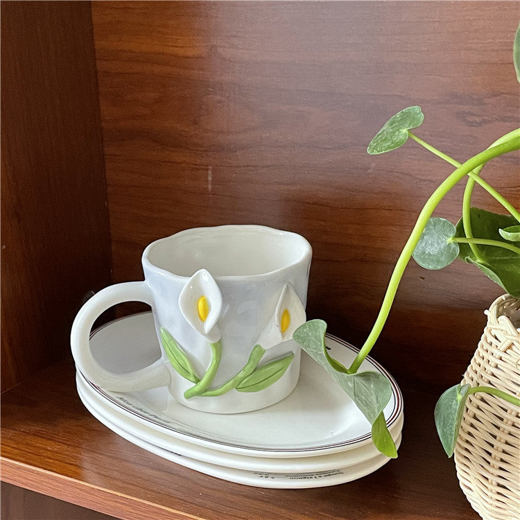 Raised Floral Ceramic Mug, 350 mL