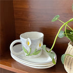Raised Floral Ceramic Mug, 350 mL