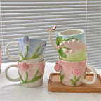 Raised Floral Ceramic Mug, 350 mL