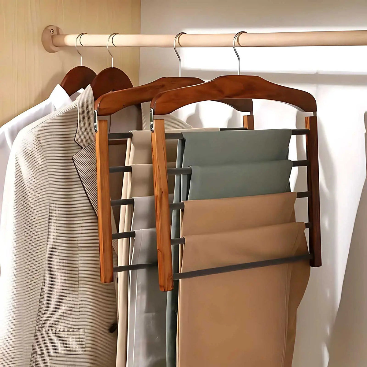 Multi-Tier Wardrobe Hanger, Wood and Metal Organiser - product view 3